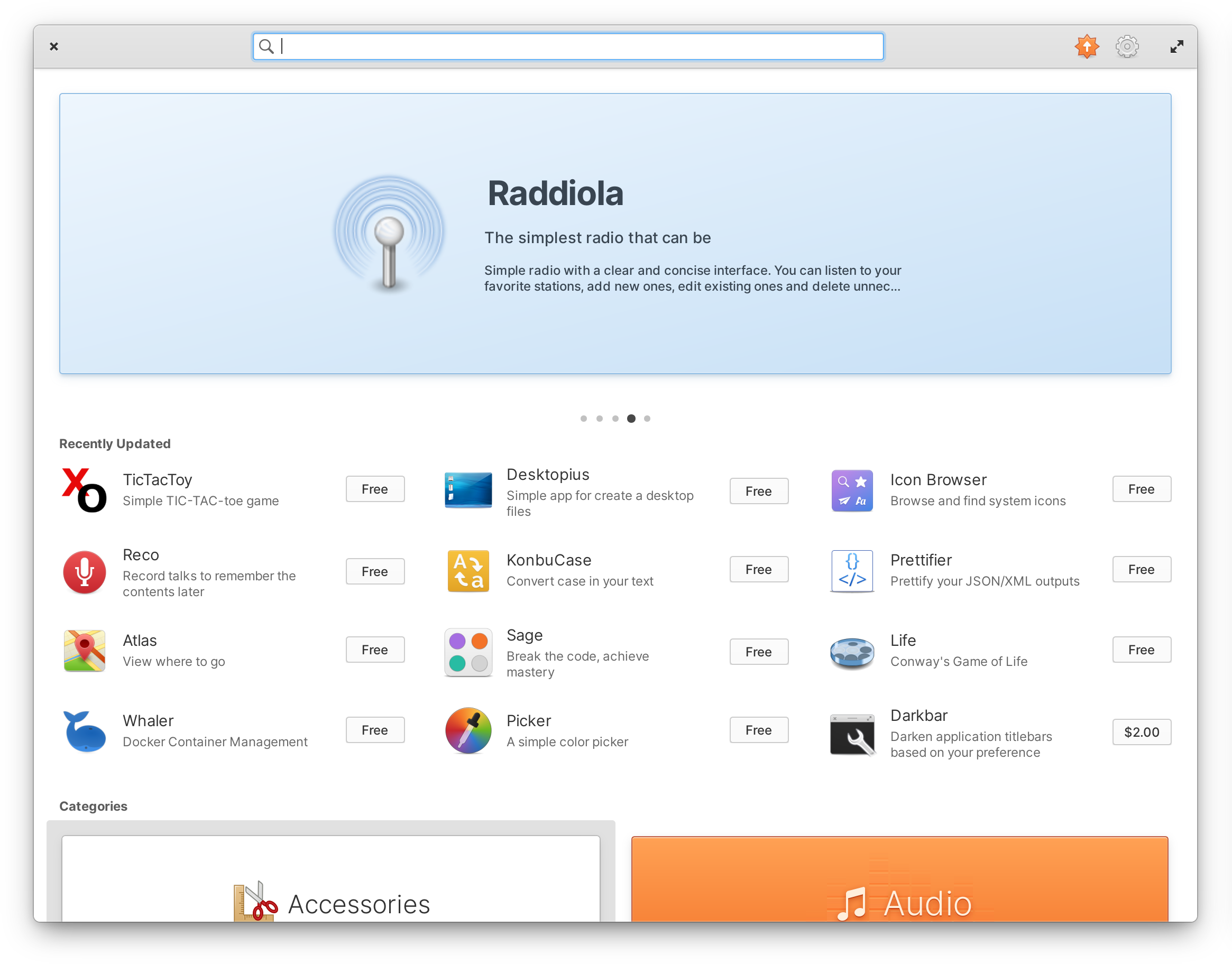 Página inicial do Centro de Aplicações do elementary OS